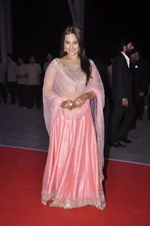Sonakshi Sinha poses for the media at brother Kush Sinha's Wedding Reception