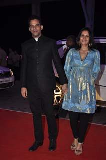 Vikramaditya Motwane poses with wife at Kush Sinha's Wedding Reception