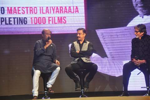 Rajinikanth interacts with the audience at the Music Launch of Shamitabh