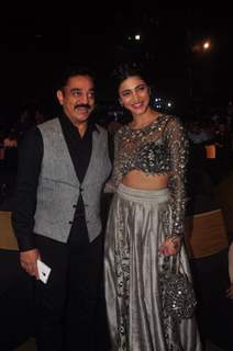 Kamal Haasan poses with daughter Shruti Haasan at the Music Launch of Shamitabh