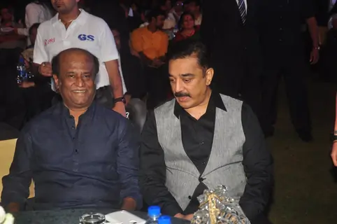 Kamal Haasan and Rajinikanth were snapped at the Music Launch of Shamitabh