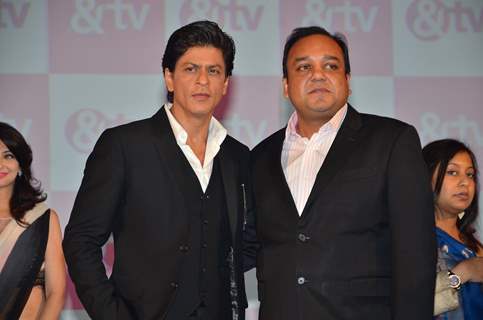 Shah Rukh Khan and Punit Goenka pose for the media at the Launch of '& TV'