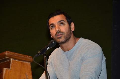 John Abraham interacts with the audience at the Launch of the Book In Search Of Dignity And Justice