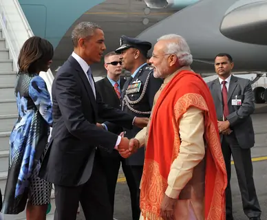Narendra Modi greets Barack Obama on his Visit to India