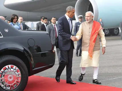 Barack Obama was received by Narendra Modi on his Visit to India
