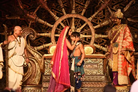 The cast enacts a scene during the Launch of Chakravartin Ashoka Samrat