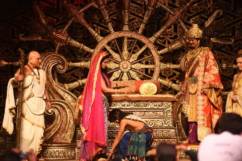 The cast enacts a scene during the Launch of Chakravartin Ashoka Samrat