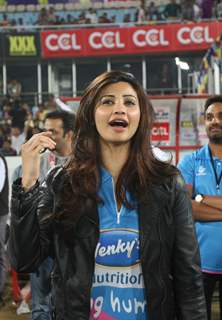 Daisy Shah was snapped at the CCL Match Between Mumbai Heroes and Telugu Warriors