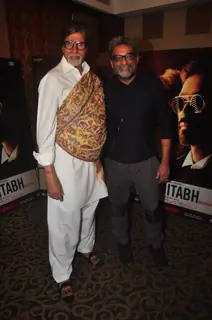 Amitabh Bachchan and R. Balki pose for the media at the Promotions of Shamitabh