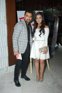 Ajaz Khan and Sanaa Khan pose for the media at Arya Babbar's Book Launch