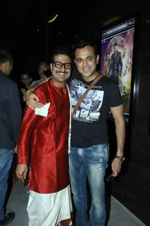 Sumeet Raghavan poses with Jitendra Joshi at the Premier of Marathi Movie Baji