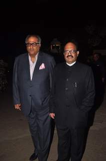 Boney Kapoor and Amar Singh pose for the media at Hinduja Bash