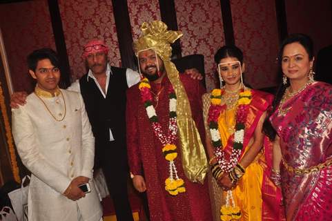 Jackie Shroff poses with the Wedding Couple Rahul and Aditi Thackeray