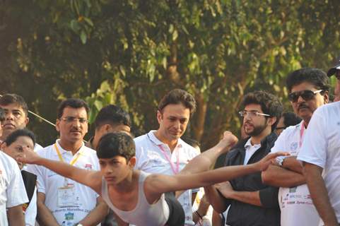 Aditya Thackeray and Ness Wadia were snapped while in conversation at Little Hearts Marathon 2015