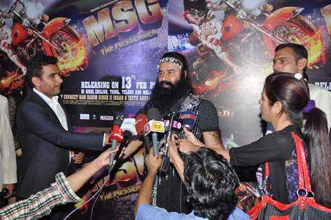 Gurmeet Ram Rahim Singh gives media bytes at the Premier of MSG: The Messenger of God