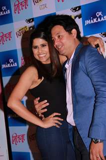 Sai Tamhankar and Swapnil Joshi pose for the media at the Premier of Mitwaa