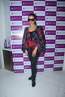 Malaika Arora Khan poses for the media at About Face Salon Launch