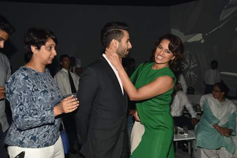 Shahid and Sonakshi strike a fun pose at the BMW i8 Launch