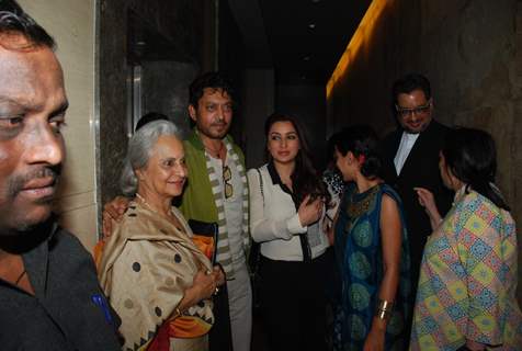 Irrfan Khan and Tisca Chopra pose with Waheeda Rehman at the Special Screening of Qissa