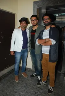 Dinesh Vijan and Rohit Dhawan pose for the media at the Special Screening of Badlapur