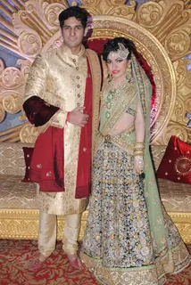 Tulsi Kumar and Hitesh Rahlan pose for the media at their Sangeet Ceremony