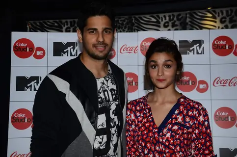 Alia Bhatt and Sidharth Malhotra pose for the media at the Launch of MTV Coke Studio