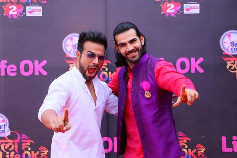 Rithvik Dhanjani and Karan V Grover pose for the media at Rang Barse Life OK Ke Sang