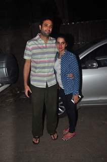 Shruti Seth poses with her husband at the Screening Held by Rajkumar Rao