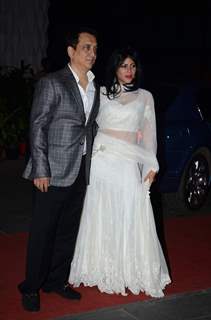 Sajid Nadiadwala poses with wife at Tulsi Kumar's Wedding Reception