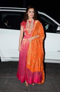 Dia Mirza poses for the media at Tulsi Kumar's Wedding Reception