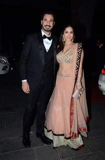 Sunny Leone poses with husband Daniel Weber at Tulsi Kumar's Wedding Reception