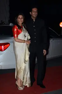 Sulaiman Merchant poses with wife at Tulsi Kumar's Wedding Reception