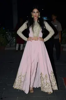 Sonal Chauhan poses for the media at Tulsi Kumar's Wedding Reception