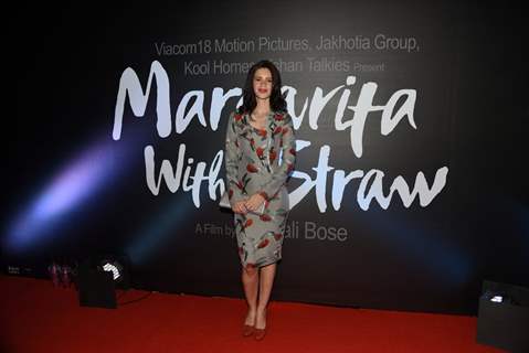 Kalki Koechlin poses for the media at the Trailer Launch of Margarita, with a Straw