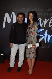 Aamir Khan and Kalki Koechlin pose for the media at the Trailer Launch of Margarita, with a Straw