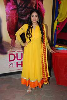 Bhumi Pednekar poses for the media at the Holi Celebrations