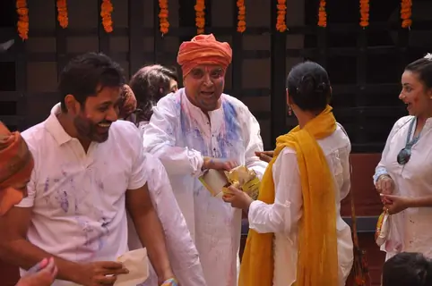 Javed Akhtar was snapped enjoying at Shabana Azmi's Holi Bash