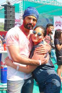 Jay Bhanushali and Mahhi Vij pose for the media at Holi Celebrations