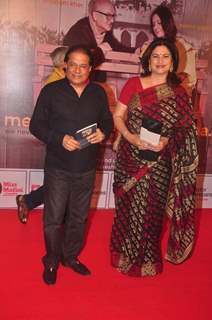 Anup Jalota and Kunickaa Lall pose for the media at the Premier of the Play Mera Woh Matlab Nahi Tha