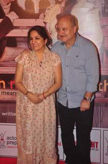 Anupam Kher and Neena Gupta pose for the media at the Premier of the Play Mera Woh Matlab Nahi Tha