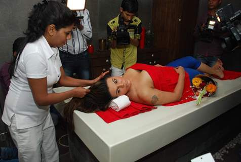 Rakhi Sawant was snapped enjoyin a treatment at Charisma Spa