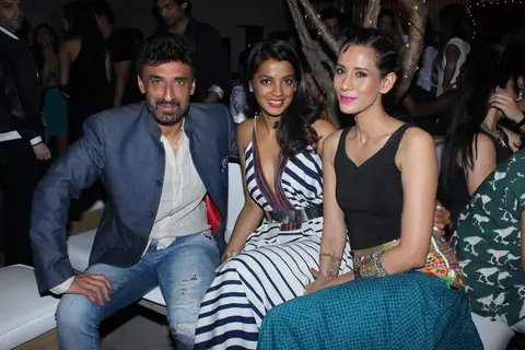 Rahul Dev and Mugdha Godse pose for the media at Tom Tailor and Jabong Bash