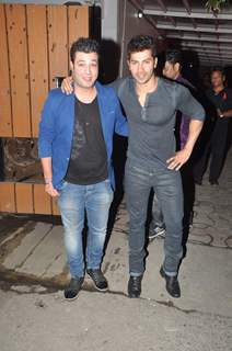 Varun Dhawan and Varun Sharma pose for the media at Karim Morani's Birthday Bash