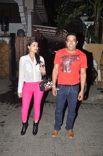 Vindoo Dara Singh and Sonali Raut pose for the media at Karim Morani's Birthday Bash