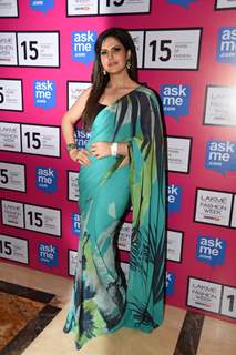 Zarine Khan poses for the media at Lakme Fashion Week 2015 Day 3