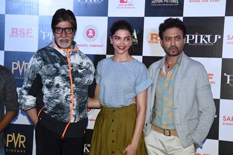 Celebs pose for the media at the Trailer Launch of Piku