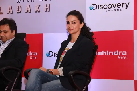 Gul Panag smiles for the camera at the Launch of Mahindra & Discovery's 'Off Road