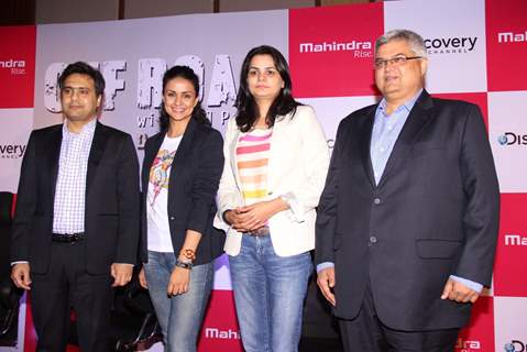 Gul Panag poses with members at the Launch of Mahindra & Discovery's 'Off Road