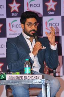 Abhishek Bachchan interacts with the audience at FICCI Frames 2015 Day 2