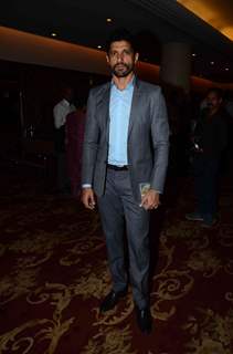 Farhan Akhtar poses for the media at the Meet on Mumbai